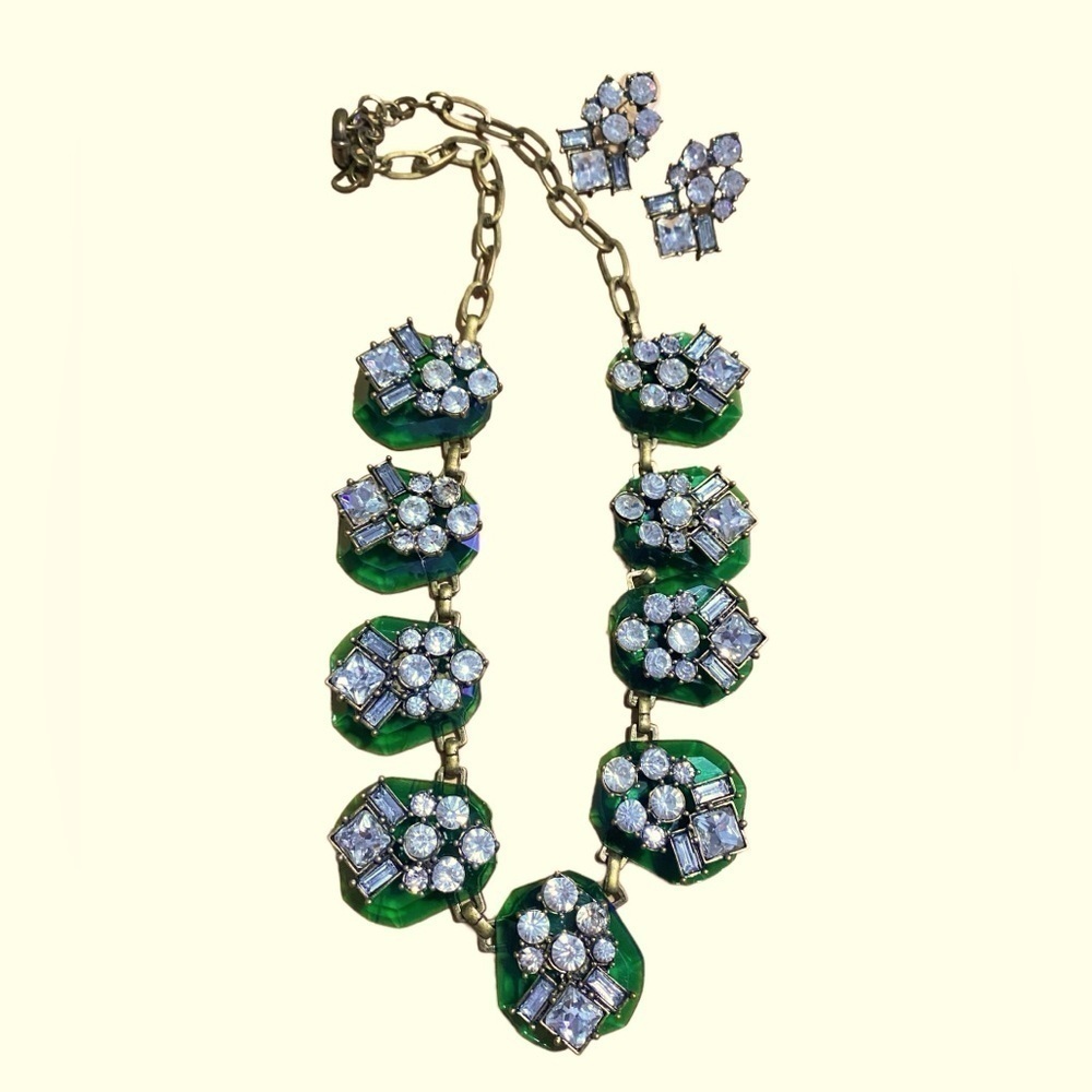 Green Statement Necklace and Earring Set #303